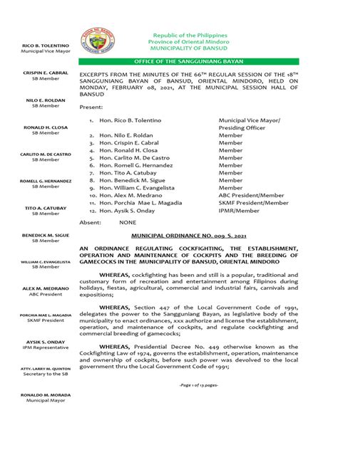 ordinance 7 cockfighting law.